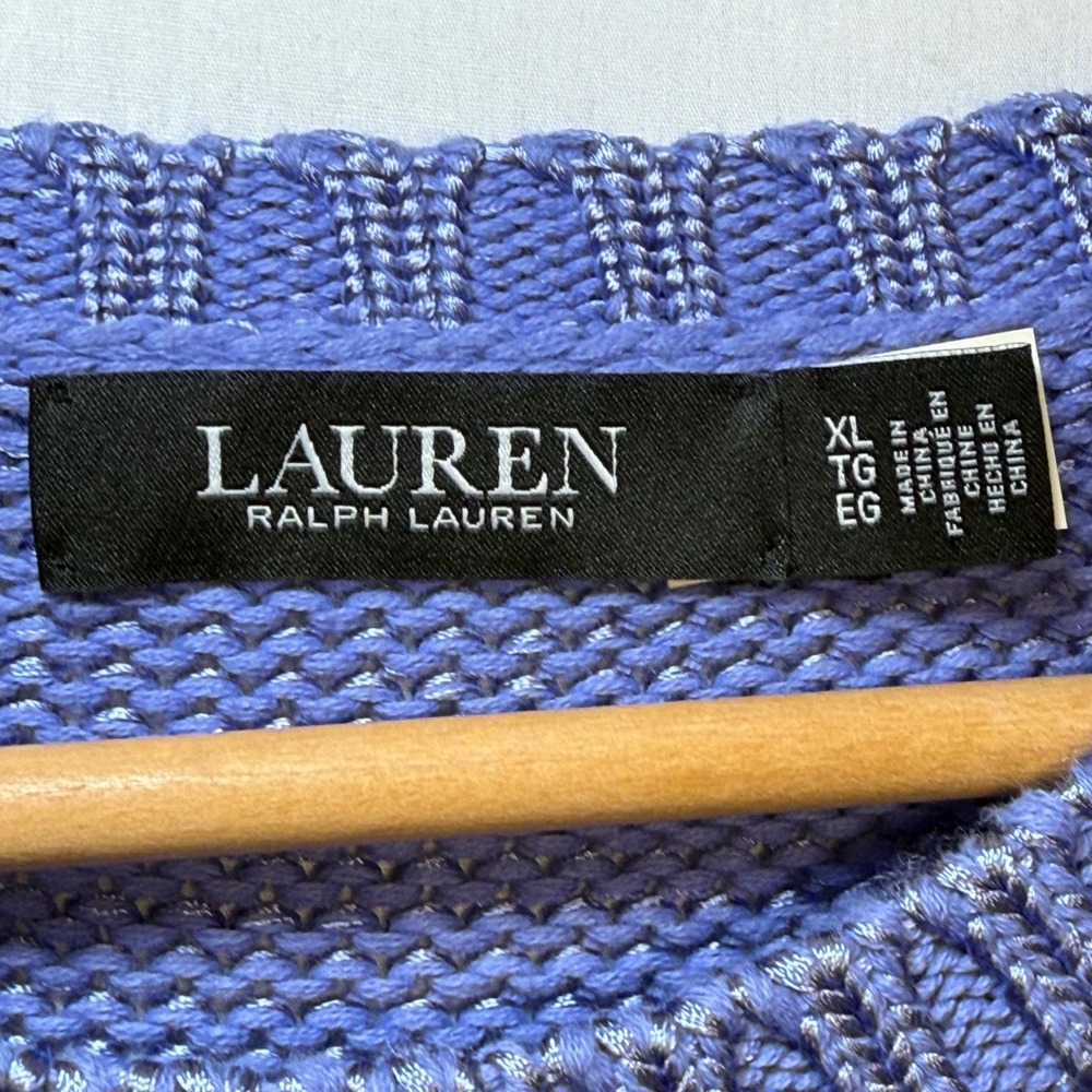 Lauren Ralph Lauren Periwinkle Blue Textured Knit Crewneck Sweater XL Cotton Mix - Picture 3 of 8